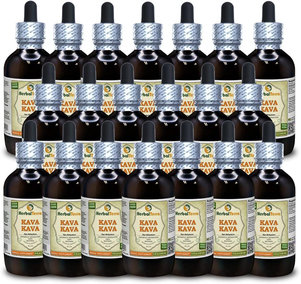 Kava Kava (Piper Methysticum) Teinture, extrait liquide de racine séchée (marque: HerbalTerra, fièrement fabriqué aux États-Unis) 20x4 fl.oz (20x120 ml)