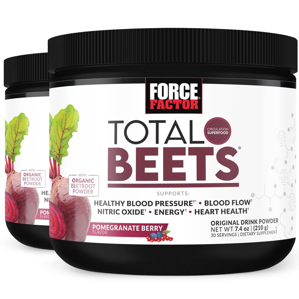 Kraftfaktor Total Beets Getränk Mischung Superfood Pulver mit Nitrate zur Unterstützung von Zirkulation, Stickstoffoxid, Energie, Ausdauer und Stamina, Herz-Kreislauf-Ergänzung, 60 Portionen, 2-Pack