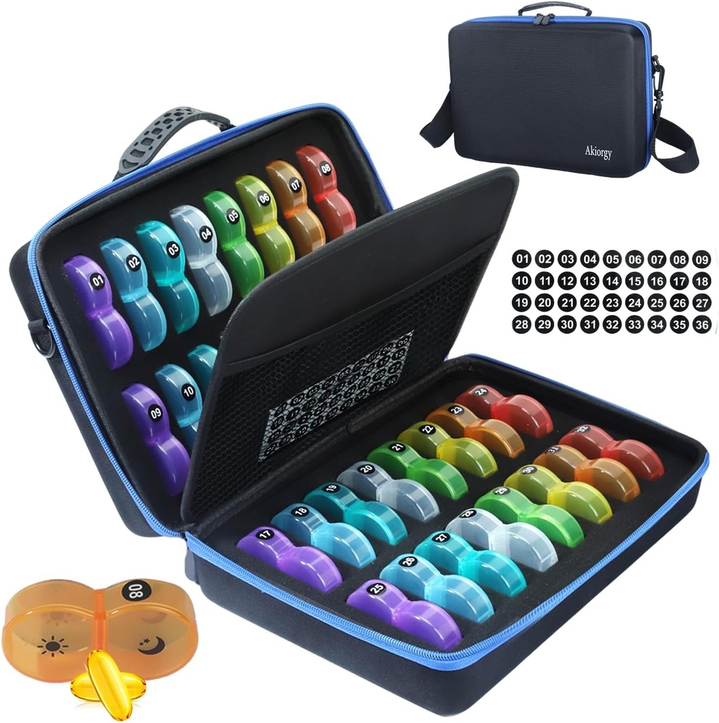 Monatliche Pille Organizer Box 2 Mal pro Tag, Monatliche Pille Box AM PM mit 32 Tagestasche, Traval Pille Box mit tragbaren harten Fall, extra große Medizin Box hält Vitamin, Cod Liver Öl & Supplement