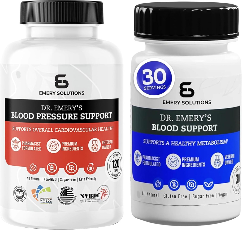 Gélules de soutien de la pression artérielle et du sang du Dr Emery Magnésium D3 Potassium CoQ10 B6 B9 B12 Vitamines Zinc végétalien sans sucre