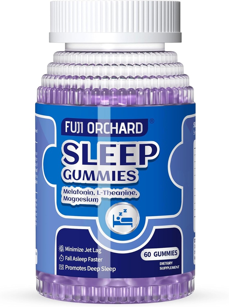 Schlafgummis, natürliche Schlafgummis für Erwachsene mit Magnesium & L-Theanin, Stärke Melatonin Gummies Schlafhilfe für Erwachsene, 60 Zähler