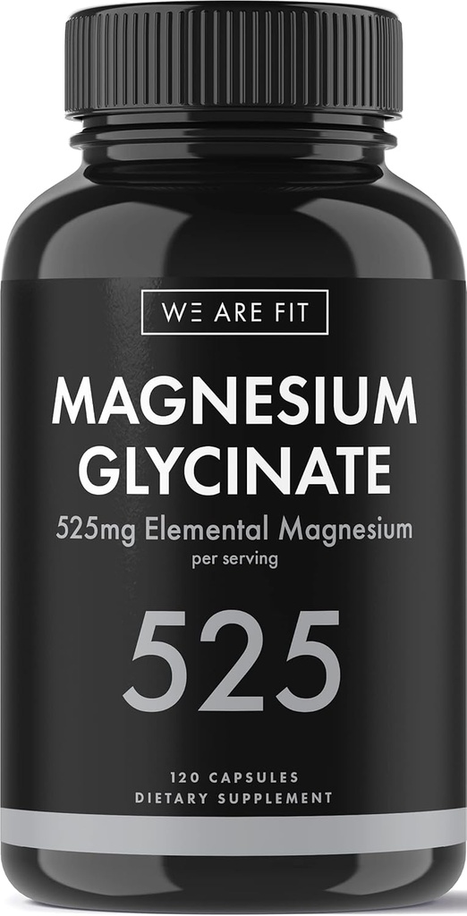 Magnesium Glycinat 525 mg Elemental Complex -125% DV Hohe Absorption Bioverfügbare Ergänzung zur Unterstützung von Magnesium Levels, Vegan & Non-GMO, 120 Veggie Caps
