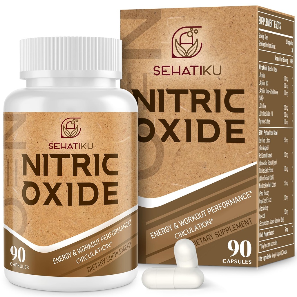 Supplément à l'oxyde nitrique, Booster à l'oxyde nitrique et mélange de phytonutriments 6-en-1 pour le cœur, le flux, l'immune - 90 capsules (1 bouteille)