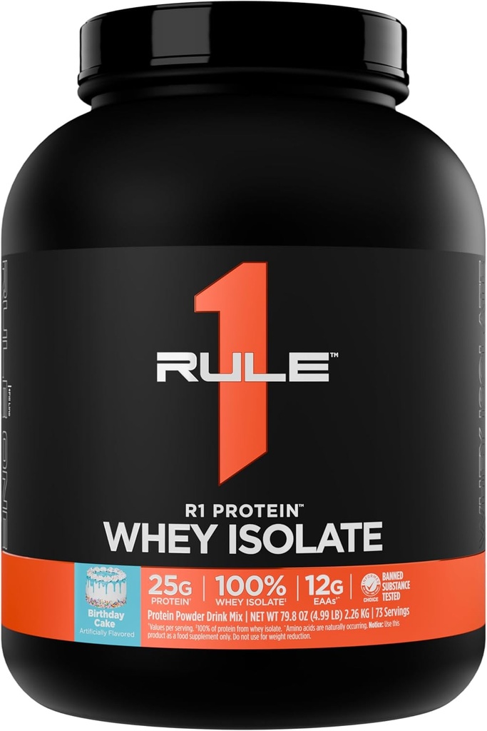 Règle 1 Isolation de lactosérum R1 - Avec 25g Protéines et 6g BCAA Exclusivement à partir de sources isolées et hydrolysées pour la récupération d'entraînement (5 livres*, gâteau d'anniversaire)