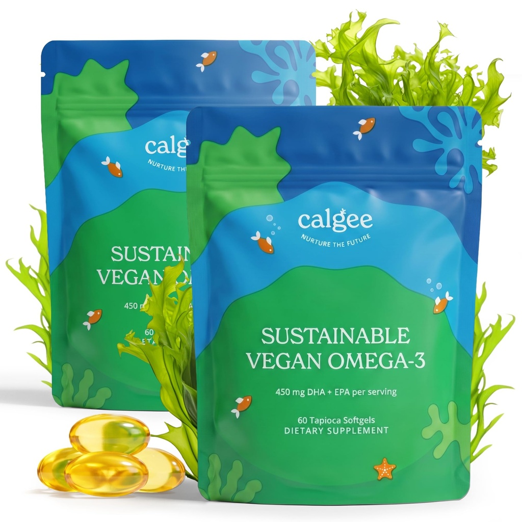 Calgee Vegan Omega 3-450mg DHA & EPA Fettsäuren - Nachhaltiges Algenöl - Pflanzenbasiertes Fischöl Alternative - Carrageenan-freies Softgel (120 Ct)
