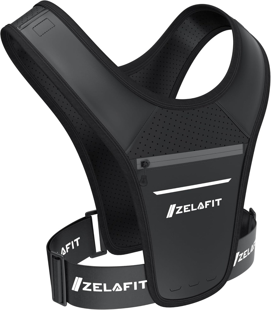 ZelaFitTM Laufweste für Damen und Herren Running Phone Holder – Perfekt für Laufräder, Laufzubehör, Lauf Essentials - Leichter Chest Rig Handyhalter für Laufen (Schwarz)