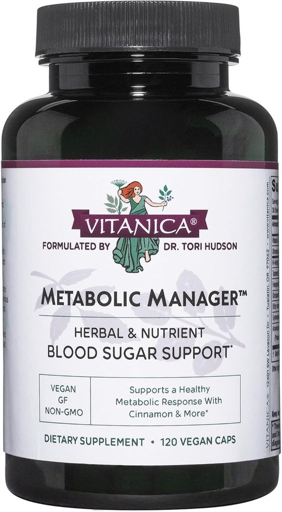 Vitanica Metabolic Manager - Kräuter-Ergänzung zur Unterstützung gesunder Stoffwechselreaktionen - Nahrungsergänzung mit Vitamin D - Vegan Antioxidantien-Ergänzung - 120 Kapseln
