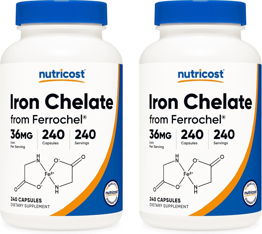 Nutricost Chelat Iron, As Ferrochel, 36mg, 240 Kapseln (2 Flaschen)