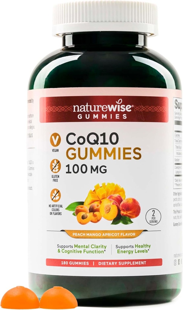 NatureWise CoQ10 Gummies 100mg - Peach Mango Flavor - Ergänzung für Herz-Gesundheit & Antioxidante Aktivität - Pectin-Based, Vegan, Soy und Glutenfrei, Non-GMO - 180 Count[3-Monat-Versorgung]