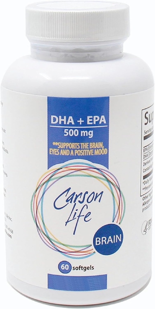 Carson Life DHA EPA Omega 3 Supplement – Advanced EPA DHA Omega 3 Ergänzung zur Gehirnfunktion Unterstützung, Gedächtnis, Augenfunktion und Positive Stimmung - Made in USA - 60 Softgels
