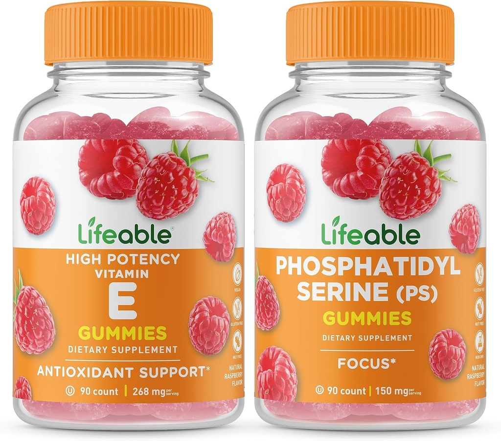 Lebensfähiges Vitamin E + Phosphatidylserine (PS), Gummies Bundle - Große Verkostung, Vitamin-Ergänzung, Glutenfrei, GVOfrei, Kaugummi