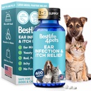Soin démangeaison et infection de l'oreille pour les chiens et les chats, traitement naturel de l'oreille pour les chats et les chiens apaise les oreilles démangeaisons, réduit l'enflure, l'otite, la douleur et l'inflammation, 400 Facile à donner petites pilules