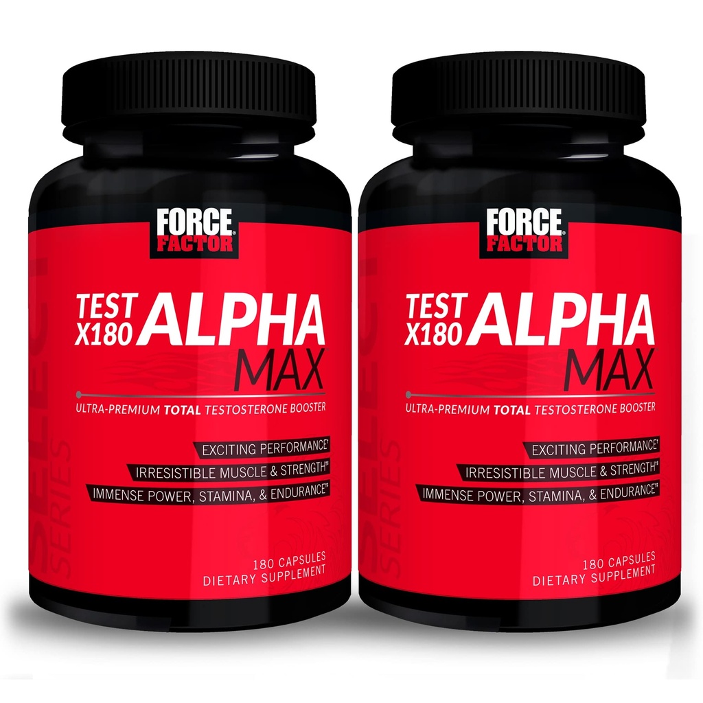 FORCE FACTOR Test X180 Alpha Max, 2-Pack, Total Testosteron und Nitric Oxid Booster für Männer mit Fenugreek Seed & Tribulus Blutfluss zu erhöhen & Verbesserung männliche sportliche Leistung, 360 Kapseln