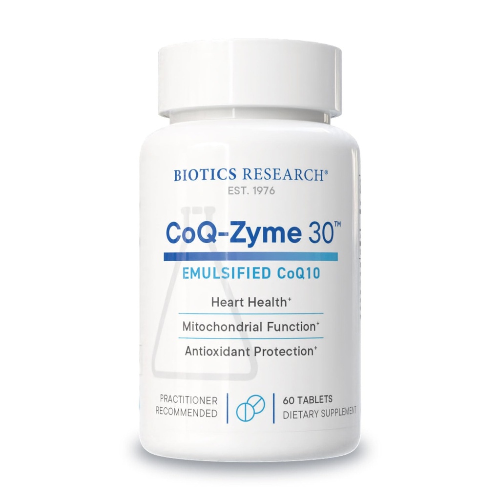 Recherche en biotique CoQZyme 30 Milligramme de coenzyme émulsifiée Q10 CoQ10, Fournitures Superoxyde dismutase et catalase, Deux antioxydants importants 60 Tabs