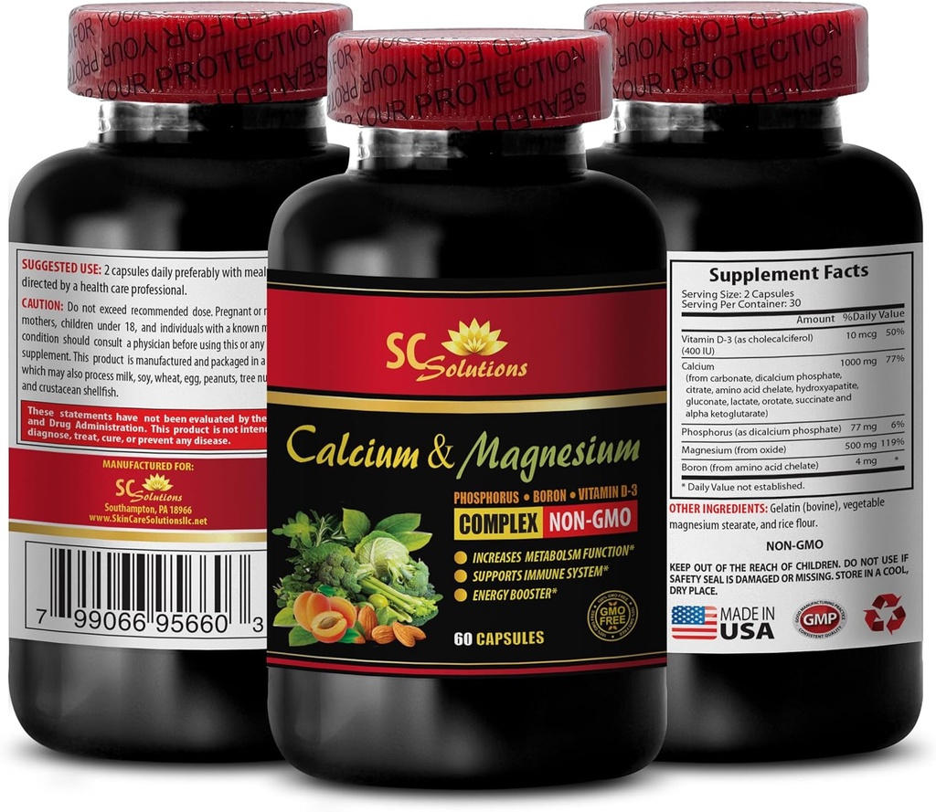 Calcium Magnesium Zink mit Vitamin d3 - Calcium Magnesium Complex mit Vitamin D und Bor - Muskelreparatur Ergänzung für Männer, Immununterstützung Vitamine für Erwachsene, Muskelwachstum - 1 Flasche 60 Kapseln