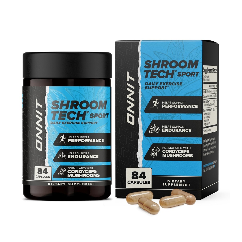 ONNIT Shroom Tech Sport Daily Exercise Support Capsules, Supplément préentraînement avec Cordyceps Champignons, Supplément alimentaire sans caféine pour le soutien énergétique quotidien, 84 Comte