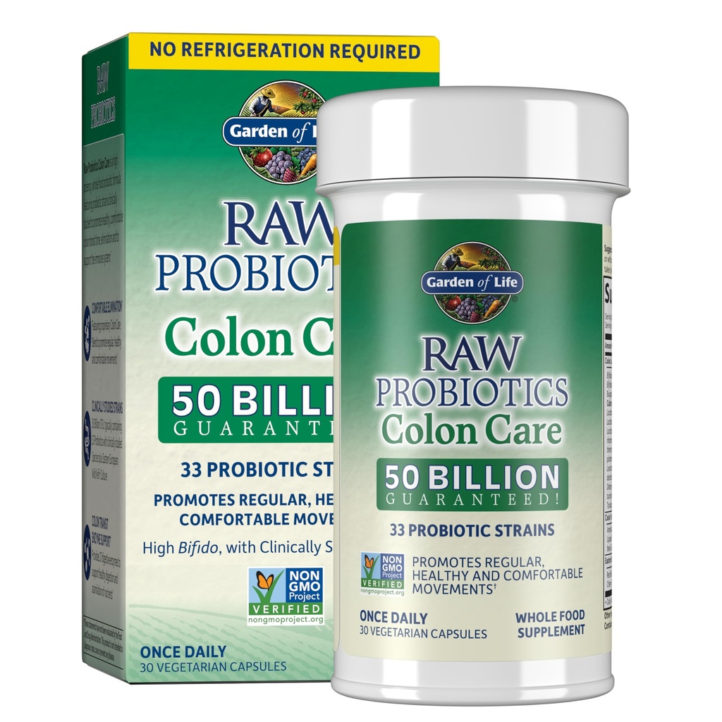 Garten des Lebens Probiotika für Frauen und Männer - Raw Probiotics Colon Care 50 Billion CFU und Enzyme, Shelf Stable Once Daily Acidophilus Probiotic for Regularity and Immune Health Support, 30 Kapseln