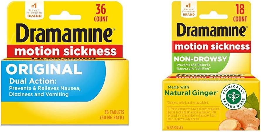 Dramamine Original, Motion Sickness Relief, 36 Comte & Non-Drowsy, Motion Sickness Relief, fait avec Ginger naturel, 18 Comte