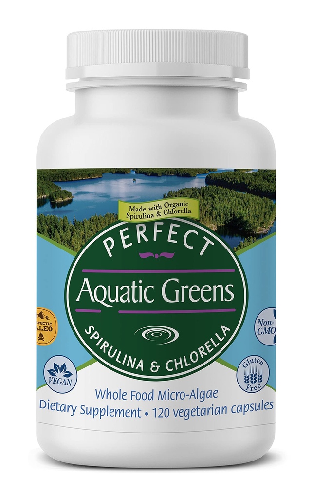 Perfekte Ergänzungen – Perfect Aquatic Greens – 120 Gemüsekapseln – Bio Spirulina und Chlorella Supplement – Nützliche Superfood