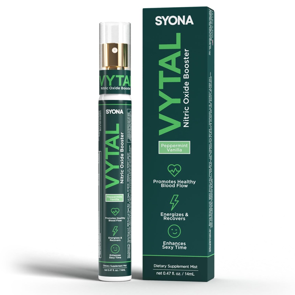 SYONA - VYTAL - Boosting Spray - Herz-Kreislauf und kognitiv - Pfefferminz und Vanilla Flavor - B12, B3, L-Arginin - 14ml Pump Bottle