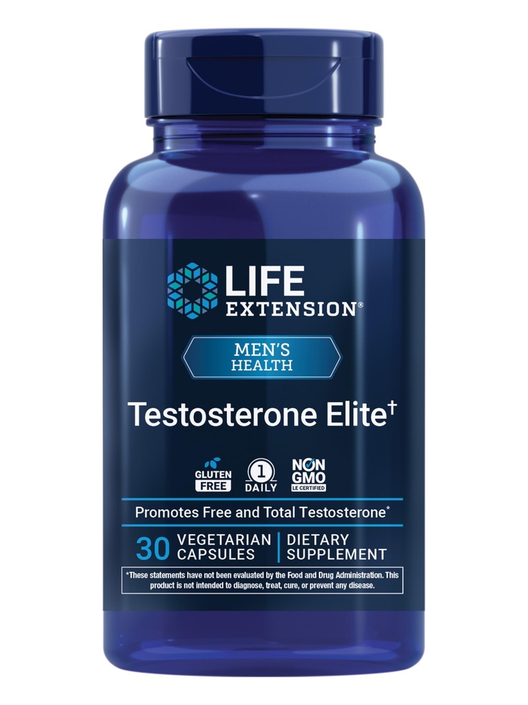 Life Extension Testosteron Elite – Testosteron Produktionsunterstützung Ergänzung für Männer - mit Luteolin, Granatapfel und Cacao Seed Extract – Glutenfrei, Non-GMO, Vegetarisch – 30 Kapseln