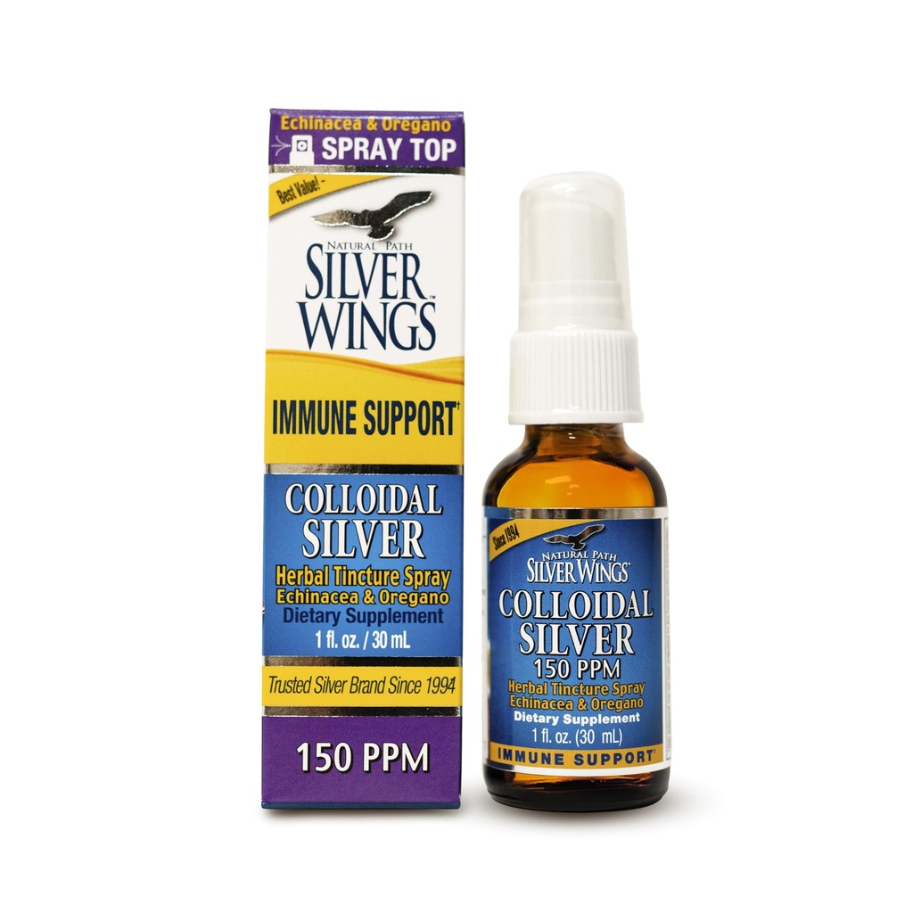 Natural Path Silver Wings Kolloidal Silber 150ppm (750mcg) w/Echinacea & Oregano Immununterstützungsergänzung - 1 fl. oz Spray