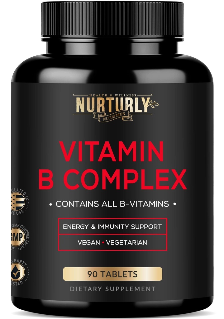 Vitamin B Komplex - Enthält alle essentiellen B Vitamine - B1, B2, B3, B5, B6, B7, B9, B12 und Biotin - Super B Complex Vitamine für Energie, Immunität und Stimmungsunterstützung - 90 Tabletten