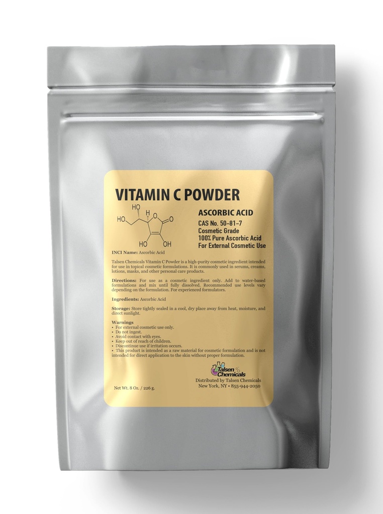 Poudre de vitamine C pure biologique (8 Oz / 226 g) Poudre d'acide ascorbique puissant antioxydant pour le bricolage de la peau