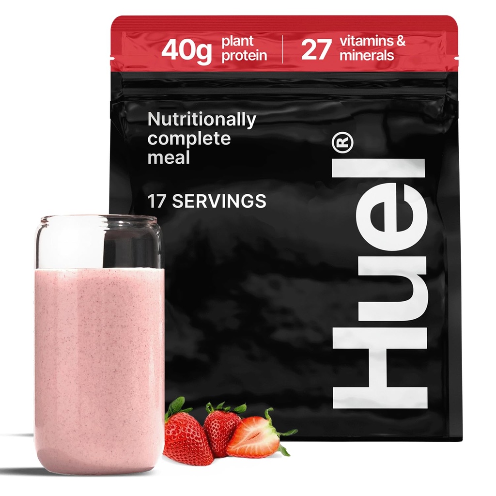 Huel Black Edition de fraise Shortcake 40g Vegan Protein Powder de nourriture complète de nutrition de 27 vitamines et minéraux, sans gluten de 17 portions de scoop non inclus pour réduire le plastique