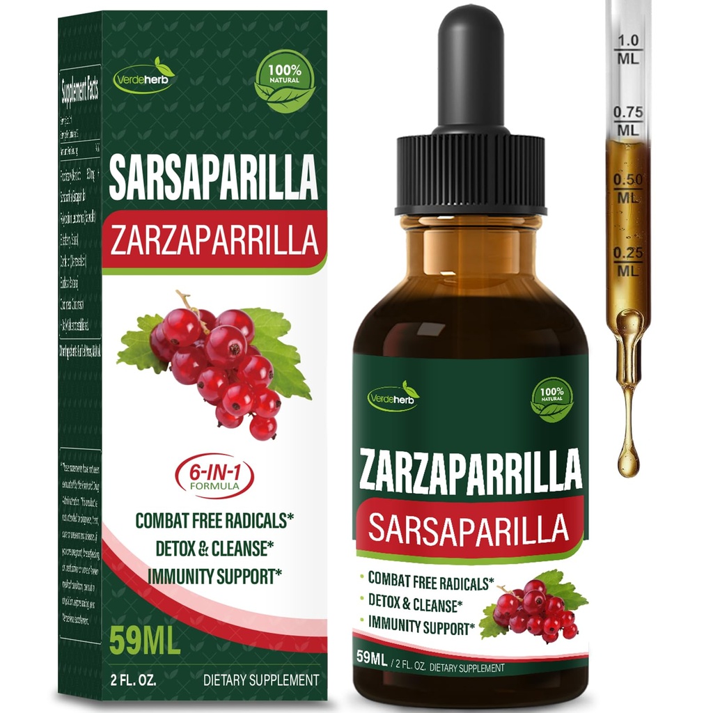Sarsaparilla Root Extrakt Tropfen für Leberreiniger Detox & Repair, Immununterstützung Ergänzung mit Dandelion Cocolmeca Polypodium Leucotomos. Diente de Leon para Limpieza de Colon y Desintoxicar. 2oz