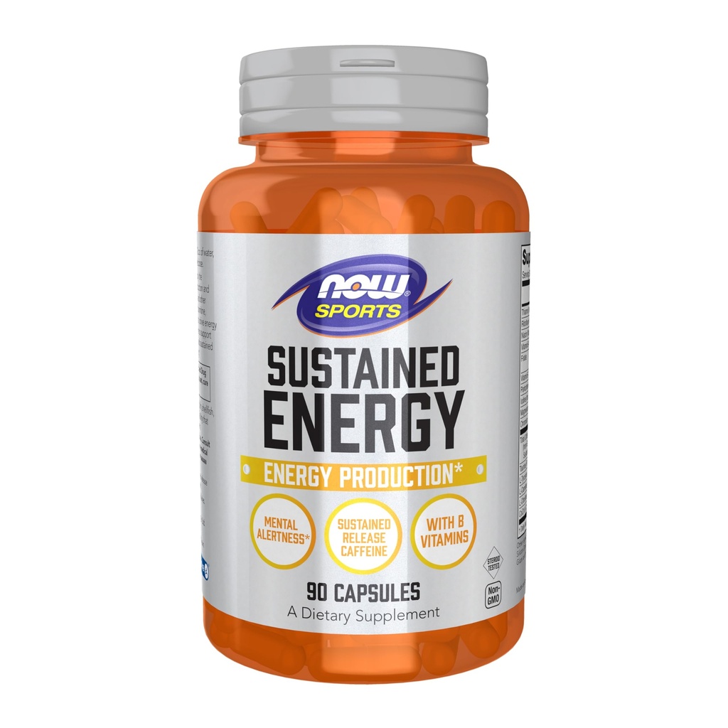 NOW Foods Sports, Sustained Energy Production* Mental Alertness* Sustained Release Koffein mit B Vitamine 90 Veg Kapseln