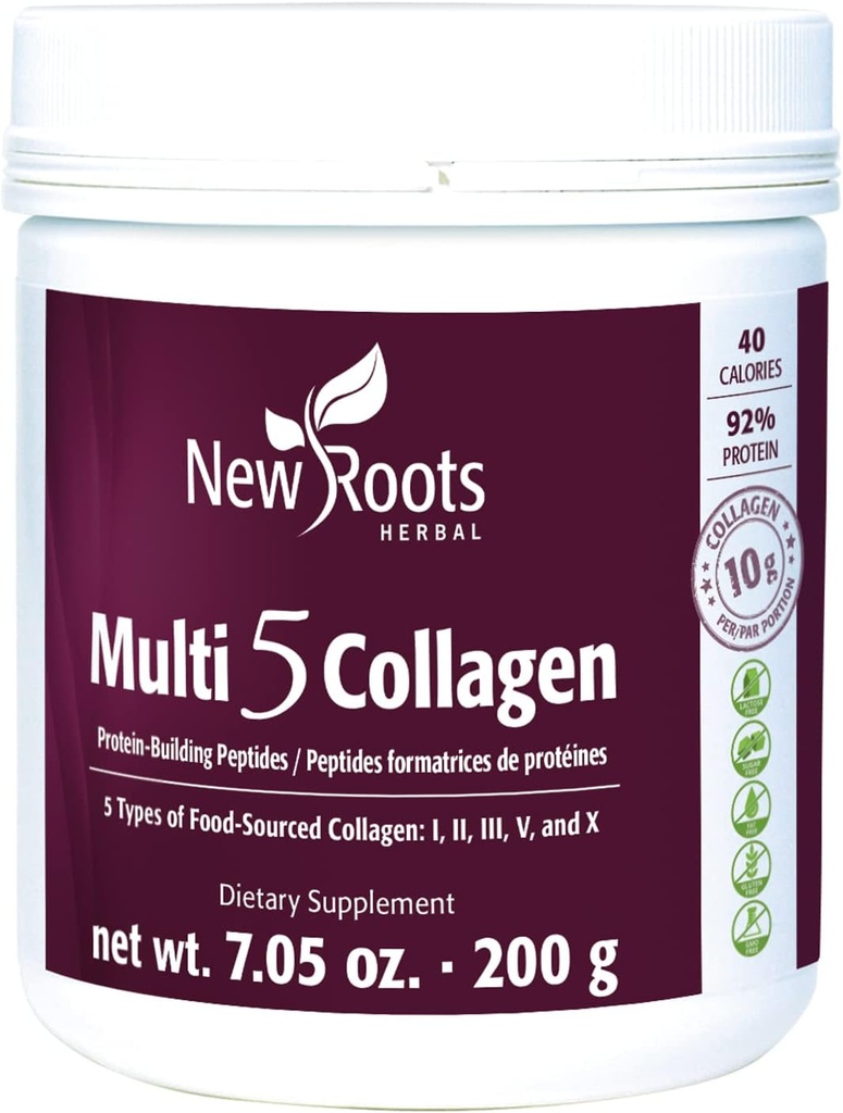 Neue Wurzeln | Multi 5 Collagen Powder Supplement (Typen I, II, III, V und X) hydrolysiertes Kollagen - Dairy & Glutenfrei - 12g pro Servieren - 7.05 Unze