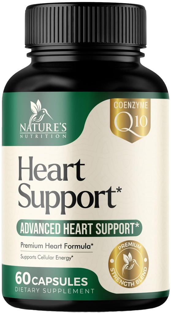Suppléments cardiaques pour les hommes et les femmes 1650mg - Antioxydants pour la santé cardiaque avec CoQ10, Hawthorn, Stérol végétal et plus de vitamines pour soutenir la production d'oxyde nitrique et d'énergie, non-OGM - 60 capsules