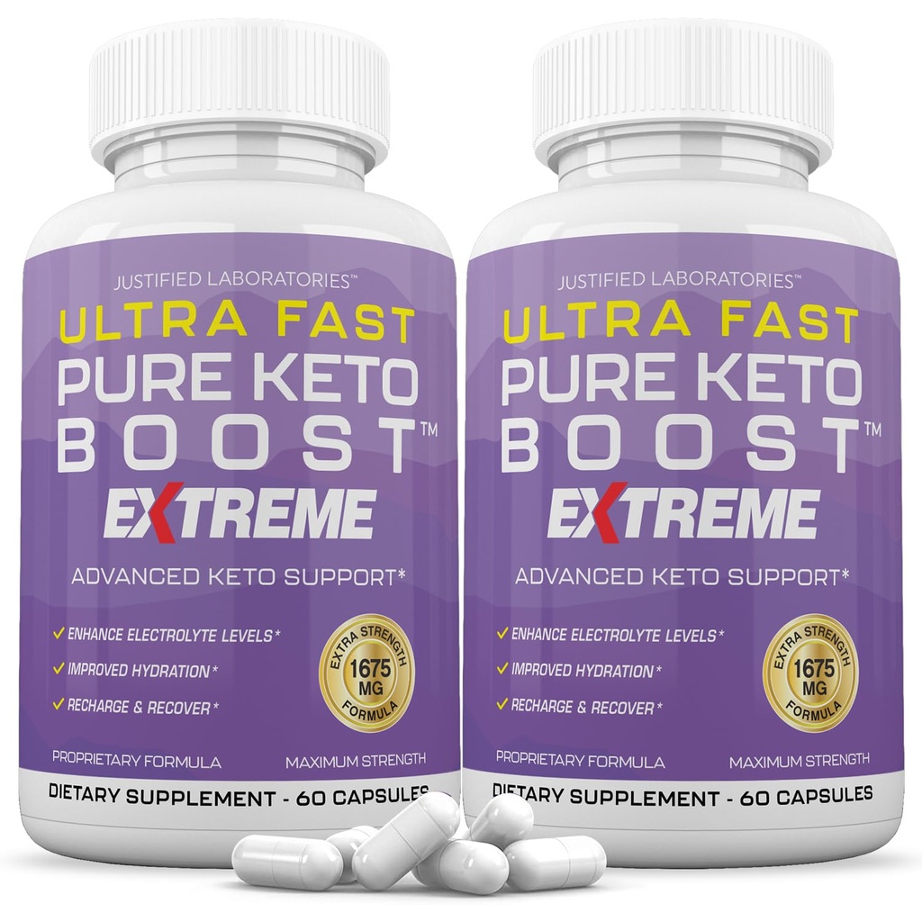 (2 Pack) Ultra Fast Pure Keto Boost Extreme Keto Pills 1675MG Nouvelle formule et améliorée contient du vinaigre de cidre de pomme Extra Virgin Olive Oil Powder Green Tea Leaf 120 Capsules