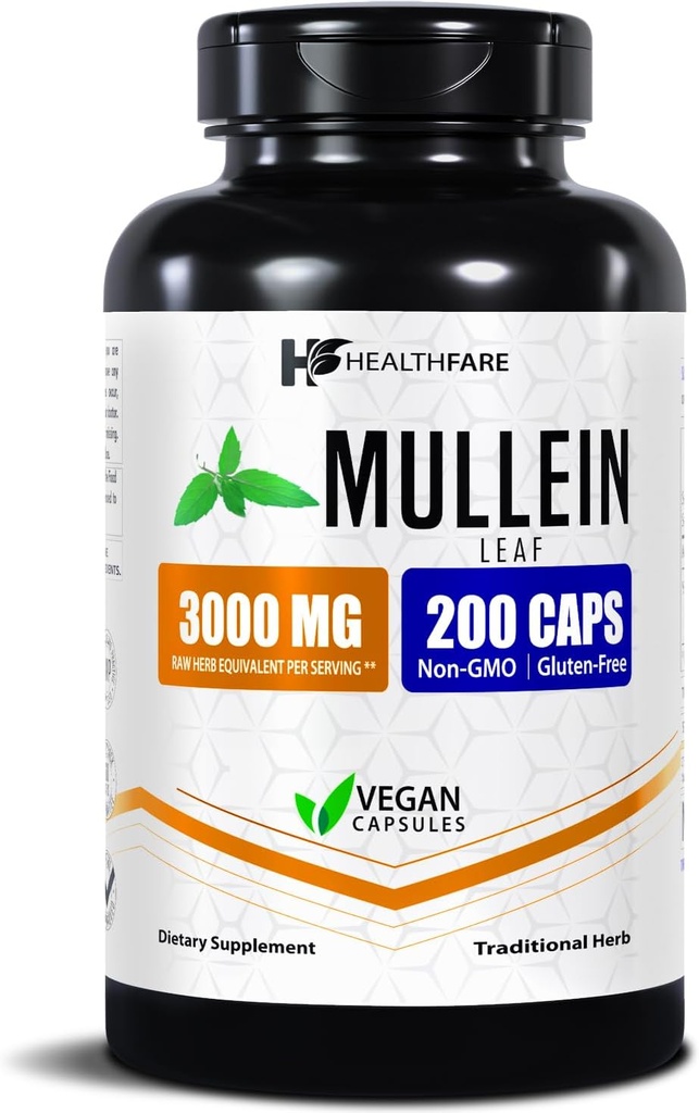 Healthfare Mullein Leaf Extract 3000mg | 200 Vegan Capsules | Extra Strength Herbal Supplement | Supports Wellness & Balance | Non-GMO, Gluten-Free | Made in USA