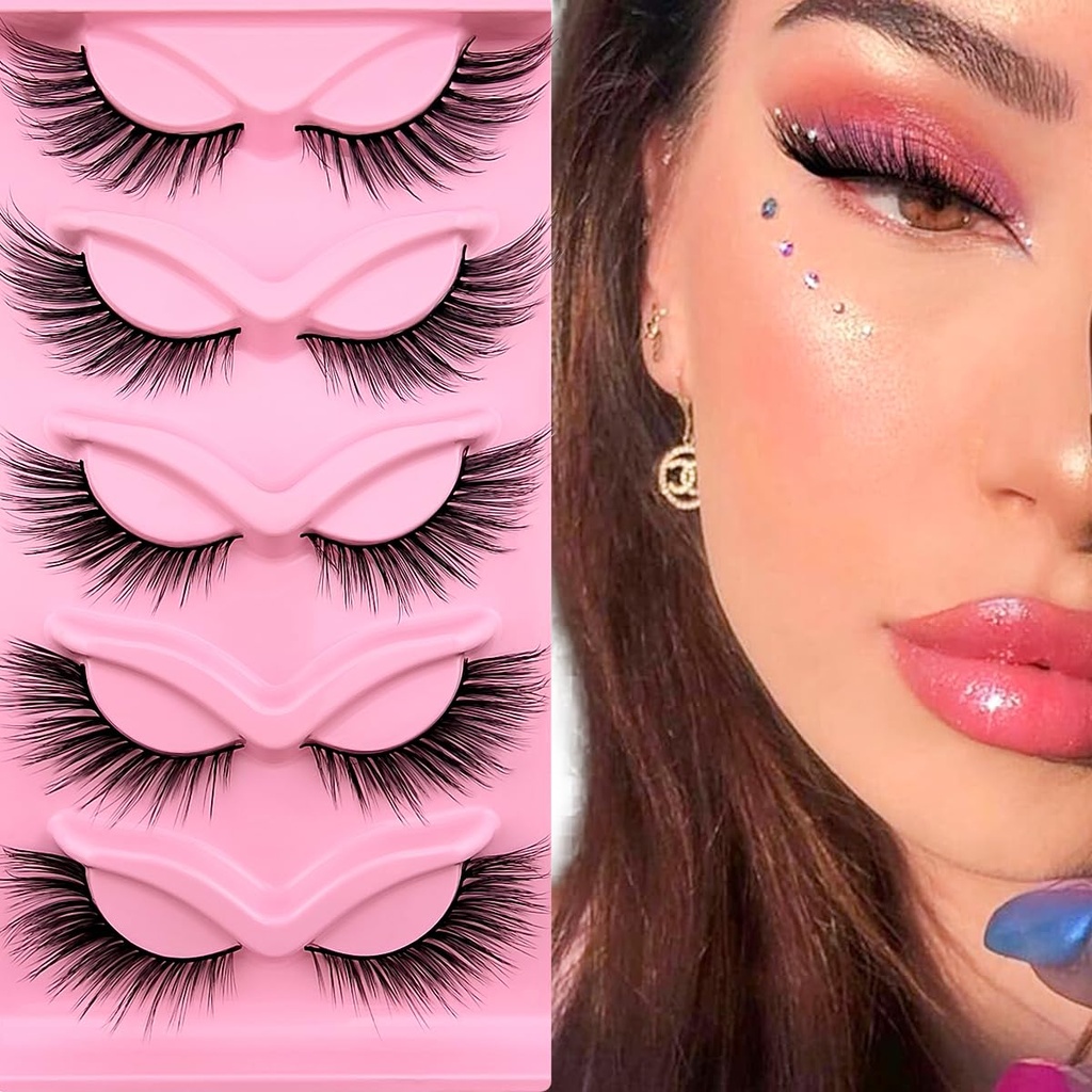 Cils d'oeil de renard Cils Wispy 19mm Long oeil de chat Aile d'ange Cils faux cils de vison Look naturel 5 paires pack(XF06)