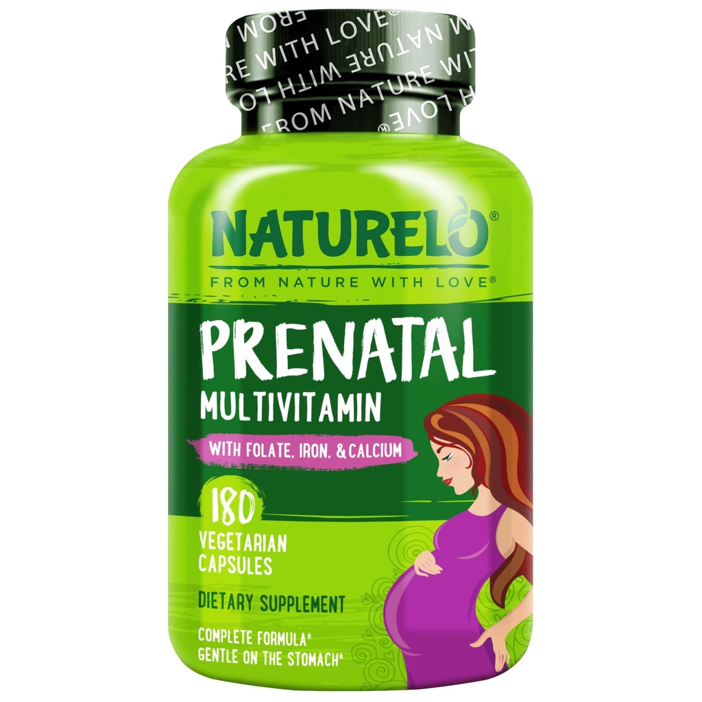 NATURELO Prenatal Multivitamin mit gentle Chelateisen, Methyl Folat, Plant Calcium & Choline - Vegan, Vegetarisch - Non-GMO - Glutenfrei - 180 Kapseln - 2 Monate Versorgung