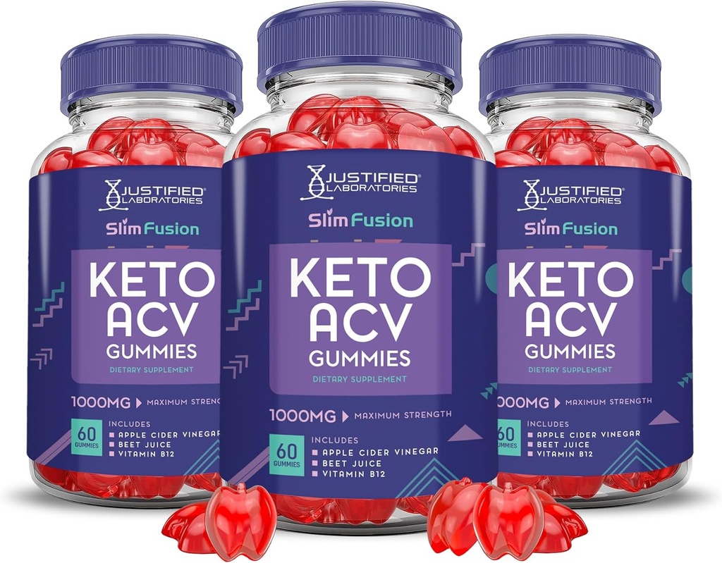 (3 Pack) Slim Fusion Keto ACV Gummies Advanced 1000MG Slimfusion Keto Gummies Formule vinaigre de cidre de pomme formulé avec le jus de betterave grenade poudre B12 végétalien non OGM 180 Gummys