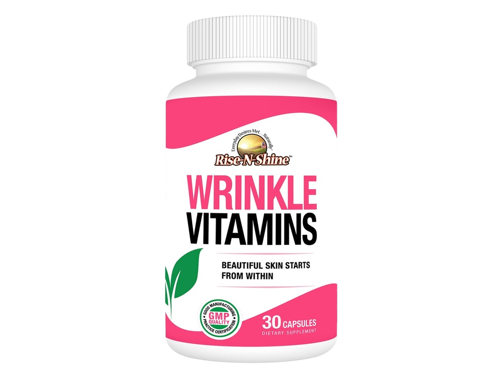 Rise-N-Shine Wrinkle Vitamins Skin Supplement Face Mask with Collagen, Resveratrol, Aloe Vera, Grape Seed and More 30 Count