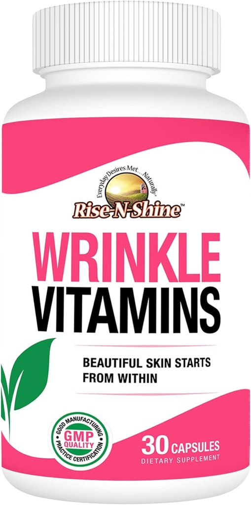 Rise-N-Shine Wrinkle Vitamins Skin Supplement Face Mask with Collagen, Resveratrol, Aloe Vera, Grape Seed and More 30 Count