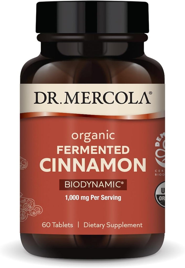 Dr. Mercola Biodynamic Organic Fermented Cinnamon - Unterstützt Metabolic Health - High-Flavonoid Cinnamon Extract - USDA Organic, Non-GMO, Gluten-Free & Soy-Free - 90 Tabletten