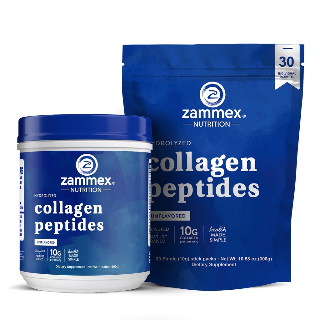 Zammex Collagen Peptide Pulver Unflavored 600g + 30 Sticks Reisepakete