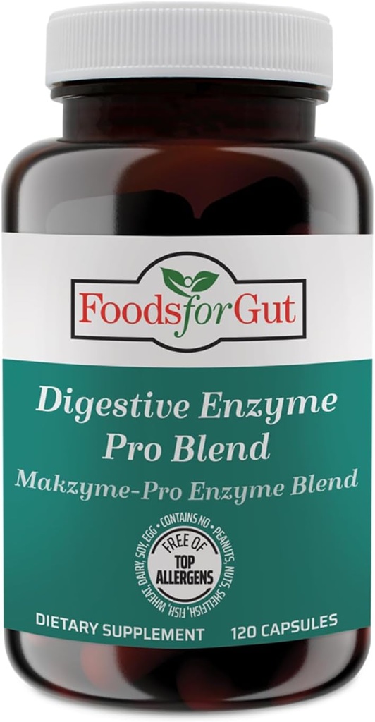 Lebensmittel für gut Verdauungsenzym Makzyme-Pro Blend & Probiotics Plus | 120 Kapseln | Vegetarische Kapseln | Frei von Top Allergene | Unterstützung Verdauungsgesundheit | Bloating & Gas Relief