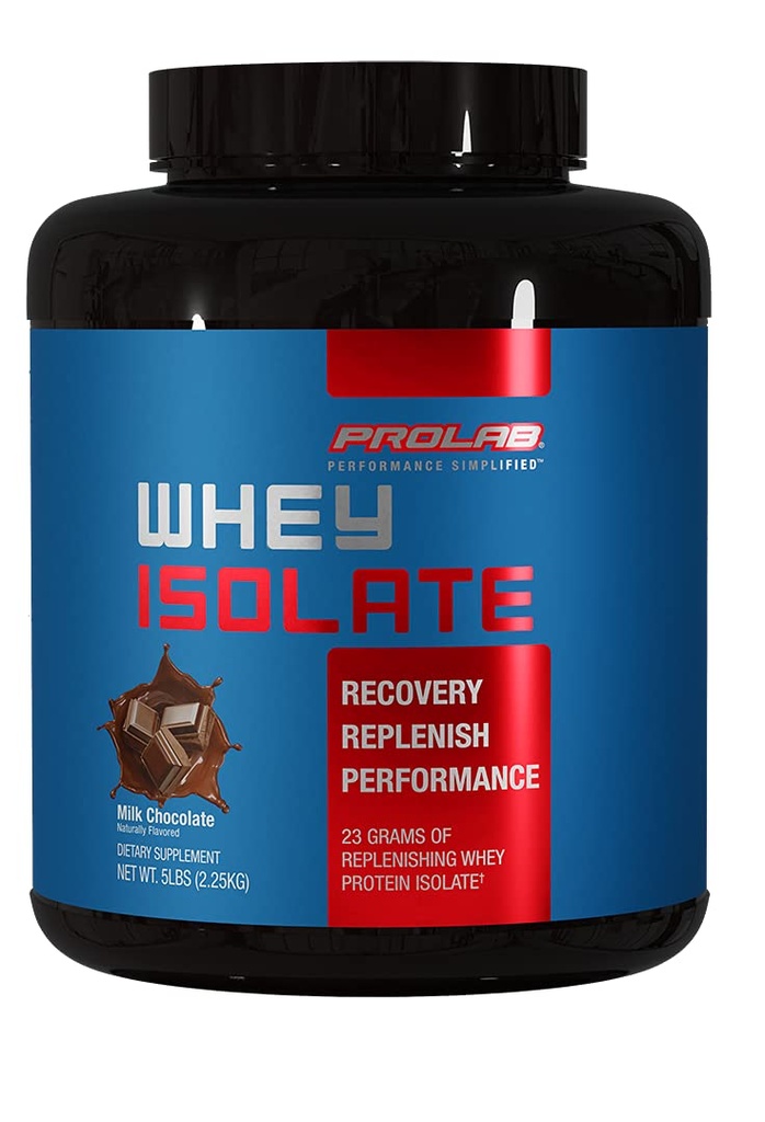 Prolab Whey Isolate 5LB, Ultra-Pure, Isolate de protéines de lactosérum à absorption rapide avec 23g de protéines et BCAA, soutient la croissance musculaire maigre, la récupération et la performance (chocolat lait)