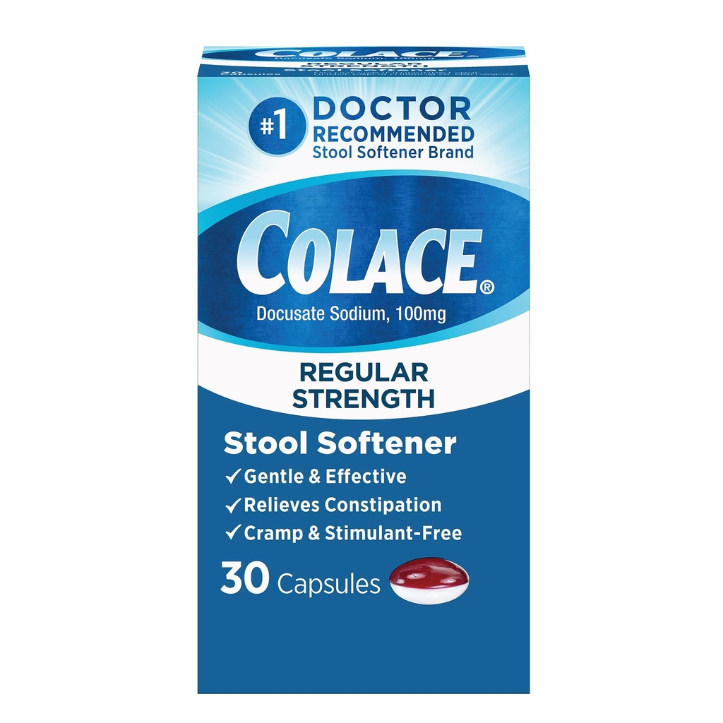 Adoucisseur de tabouret de force régulière pour un soulagement de constipation efficace doux, marque d'adoucissement recommandé par le médecin, 100 mg de gélules de docusate, 30 Nombre