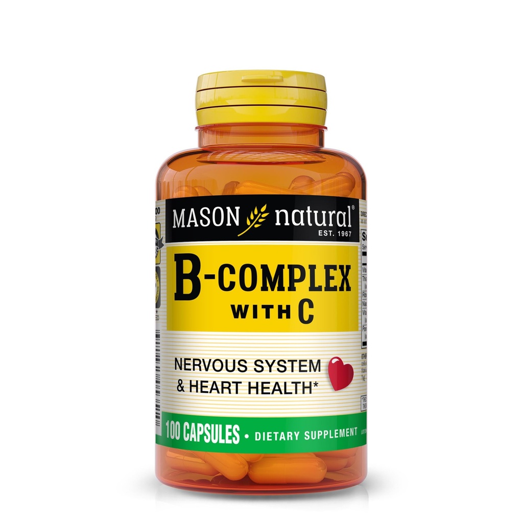 MASON NATURAL B-Komplex mit Vitamin C – Nervous System & Heart Health Support – 100 Kapseln