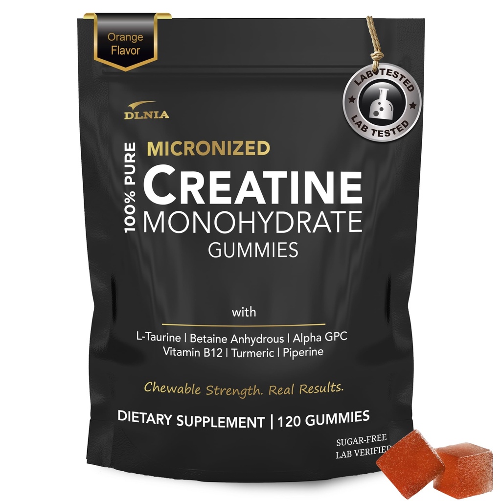 Gommies monohydratées de créatine pour les hommes et les femmes - sans sucre et végétalien formule avancée W/L-Taurine + vitamine B12 - pour la force musculaire, constructeur de muscles, récupération, boost énergétique, supplément de pré-entraînement