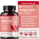 Eisen-Ergänzung für Frauen - Sanftes Chelat Eisen Bisglycinat 25mg mit Vitamin C, B6, B12 Folsäure – Unterstützt Eisenmangel, Menstruationsgesundheit & Energie - 120 Zähler