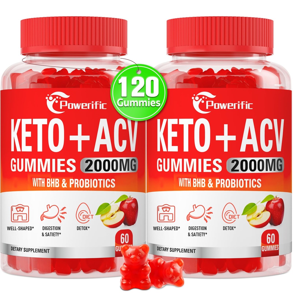 Apfelessiggummis, GLP-1 Unterstützung Keto ACV Gummis Max Strength 2000mg Apfelessig mit Mutter, Probiotics & Vitamin B12, für Verdauung, Stoffwechsel, Saubere & Detox-Diät (2 Packungen)