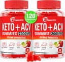 Apple Cider Essig-Gummien, GLP-1 Unterstützung Keto ACV Gummis Max Strength 2000mg Apple Cider Essig mit Mutter, Probiotics & Vitamin B12, für Verdauung, Stoffwechsel, Cleanse & Detox Diet (2 Packungen)